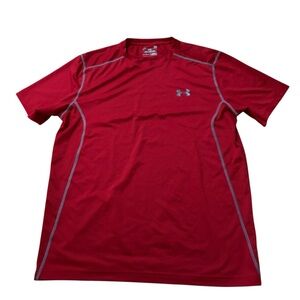 Under Armour Men Red Fitted Short Sleeve Shirt Heat Gear Size Large